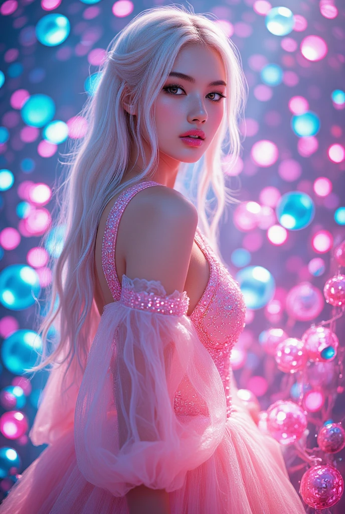  fantastic虹の泡の美しい王女、1 Female、 Elegant Poses  、 fantastic、 dreamy 、colorful rainbow bubbles  , Shining Light,  mystical ,  pastel colors  ,  cinematic lights,  Fantasy ,  digital art ,  Concept Art ,  Masterpiece,  top quality, 8k,  Learn more,  photorealistic