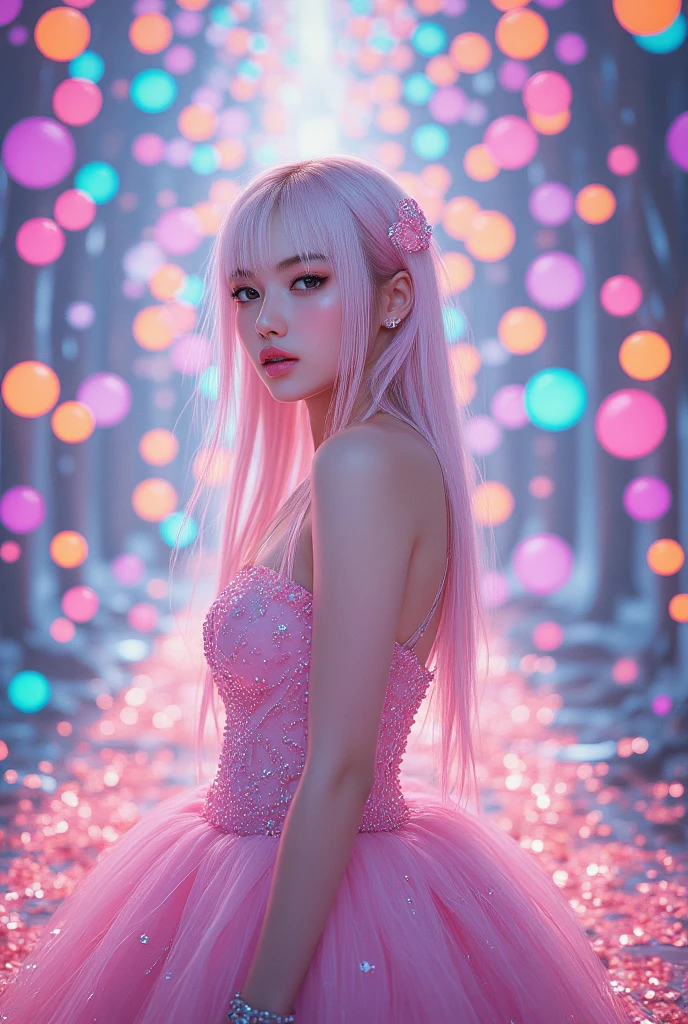  fantastic虹の泡の美しい王女、1 Female、 Elegant Poses  、 fantastic、 dreamy 、colorful rainbow bubbles  , Shining Light,  mystical ,  pastel colors  ,  cinematic lights,  Fantasy ,  digital art ,  Concept Art ,  Masterpiece,  top quality, 8k,  Learn more,  photorealistic