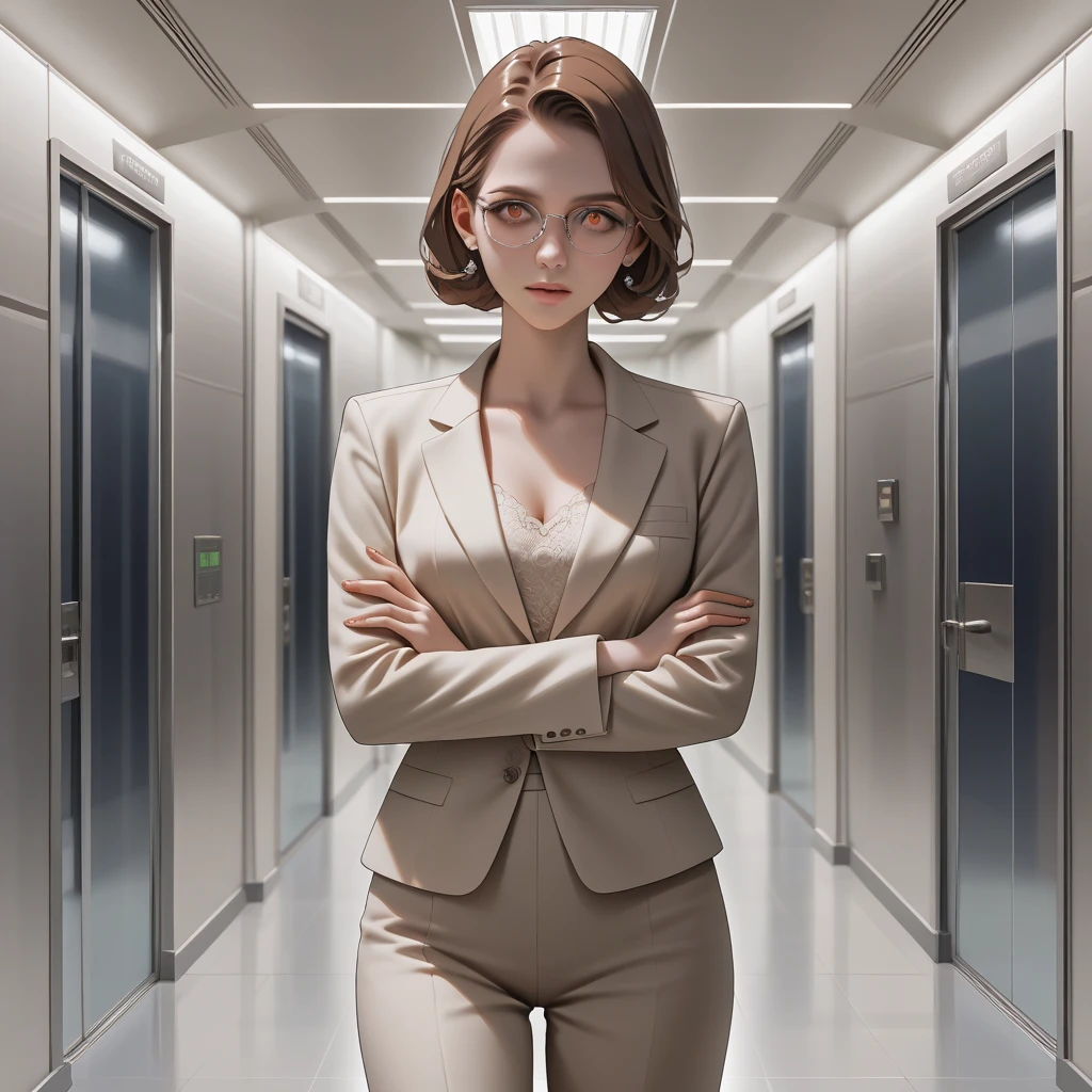 A woman with long vibrant red hair, wearing travel clothes and carrying a brown leather suitcase, standing at the entrance of an airport at refreshing night, (best quality,8k,highres,masterpiece:1.2),ultra-detailed,(realistic,photorealistic,photo-realistic:1.37),detailed eyes,detailed lips,extremely detailed face,longeyelashes,elegant pose,airport entrance,night scene,warm lighting,cinematic atmosphere,intricate details