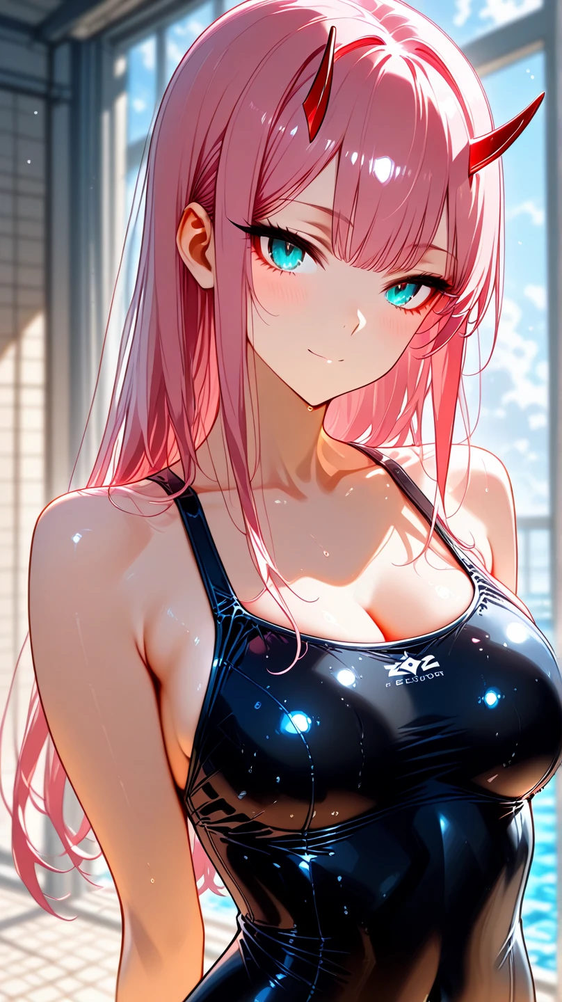 (((anime-style cute face))),(((Two Women、Hatsune Miku and Megurine Luka))),Highest quality, (Sharp details), (8k, RAW Photos, Highest quality, masterpiece), (extremely detailed 8k wallpaper),Professional Lighting,Sharp focus, Depth of written boundary、Ticker,(((Face close-up)))、(looking at the camera),((((very happy face))))、Very big eyes、anatomically correct body、Big thighs、Light from the front、The face is bright、Luxury、Healthful、Slightly muscular、((((Shiny pink and black high leg swimsuit))))、（Frilly mini skirt）、（Fitted clothing）、wrinkles of the female genitalia、Cleavage、Belly button、Nipples seem to be visible、White gloves、Glowing Skin、Skinship、（Lewd）