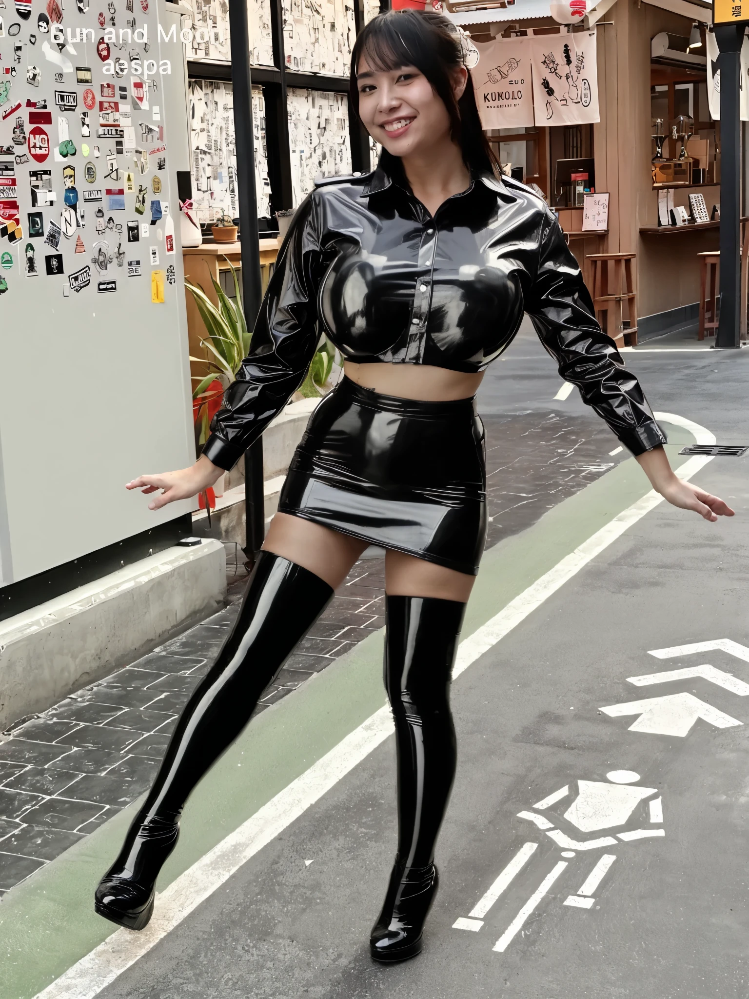 On the roof stood a fair-skinned girl, transparent Latex:1.4, (( wetted skin:1.5)), ultra clear details:1.2, Stand up:1.1, perfect real face:1.2, Perfect real person:1.2, Longer lower body:1.2,long leges:1.3,Thin waist:1.4, Long body:1.3, Perfect real abs:1.1, , Stiletto heels:1.3,Clear latex transparent garter:1.2, Realistic:1.2,Perfect real lips, , Conspicuous navel, Natural light, Cinematic quality, 8K quality, (((Huge breasts:1.5))), Perfect real eyes,Heavy makeup
