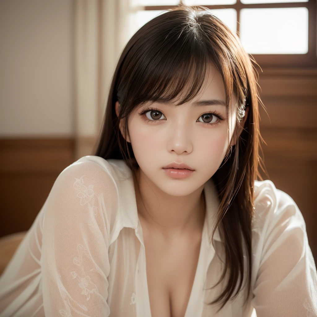 (18 years old: 1.2), (Dishonest laughter: 1.2), (Look away: 1.3), 8k, RAW portraits of Japan girls, photorealistic, ultra high resolution, highest quality, break (uniform: 1.2), (from bottom: 1.2), sit on a chair, cross arms, (panchira: 1.2), (messy room: 1.4) break (natural skin texture, detailed skin, hyperrealism, Super Sharpness), intricate details, depth of field, dim lighting, Korean idol, Nogizaka idol, gravure idol, actress, fashion model pose