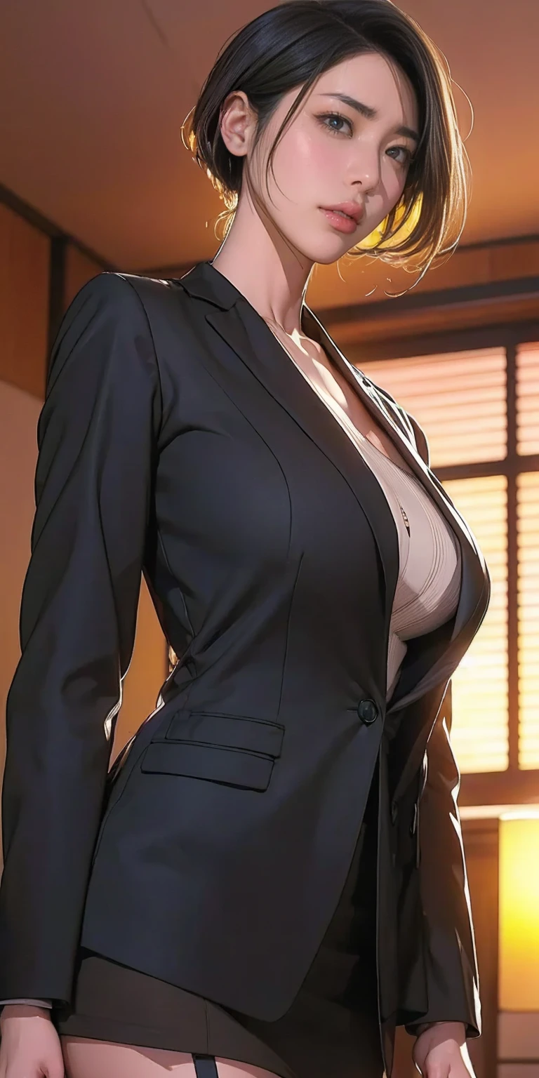 a woman walking in the office hall, a white wall, a grey table, posters on the wall, plants,
(((masterpiece))), ((best quality)), ((intricate detailed)), ((Hyperrealistic)), absurd res, milf, mature woman, perspective, highly detailed, illustration, 1girl, ((large breasts)), perfect hands, detailed fingers, beautiful detailed eyes, short hair, blonde hair, blue eyes, nametag, CEO, (business outfit:1.2), open blazer, shirt, cleavage, tight skirt, black choker, earrings, detailed background, bedroom, perfect eyes, seductive eyes, looking at the viewer, from front
