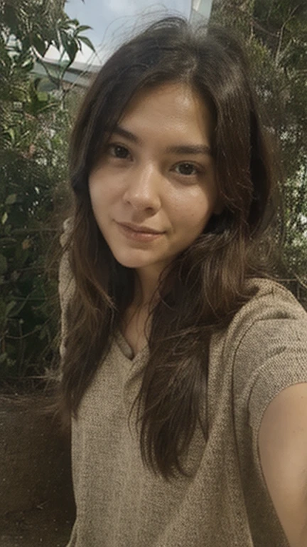 Criar uma foto realista de uma mulher ruiva com cabelo preso admirando a paisagem