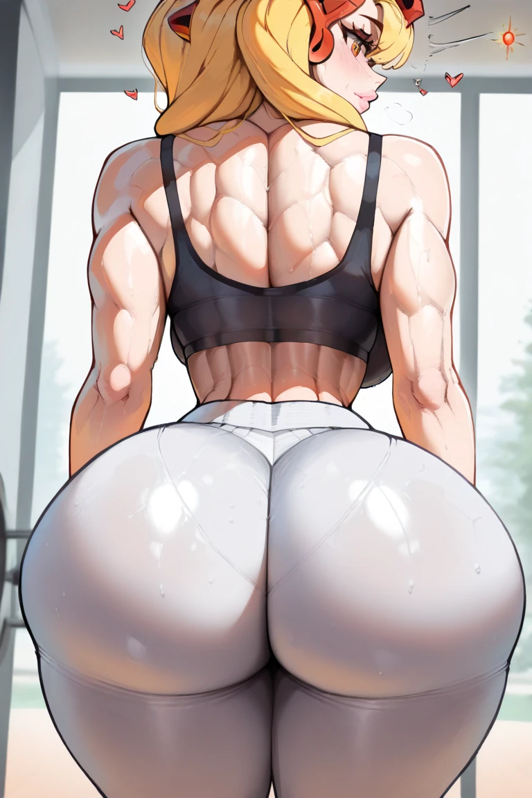 Super detailed、Highest quality、Best image quality、masterpiece、8K、(shoulder-length blonde hair、Medium Long Hair)、(Open mouth smiling)、((SFW Huge Body))、(((Rear View)))、Cowboy Shot、Wear laces、Two women standing side by side with their butts facing the viewer