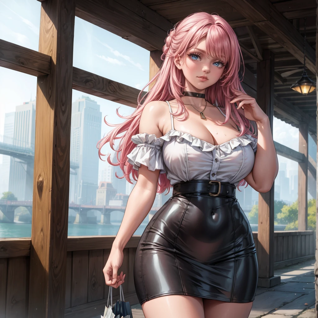 Beautifull girl with long pink hair and a black dress posing in the park, seductive smooth beautiful alluring beautifull woman, clean, attractive female,, fine details. girls frontline, beautiful girl, beautiful woman, goddess