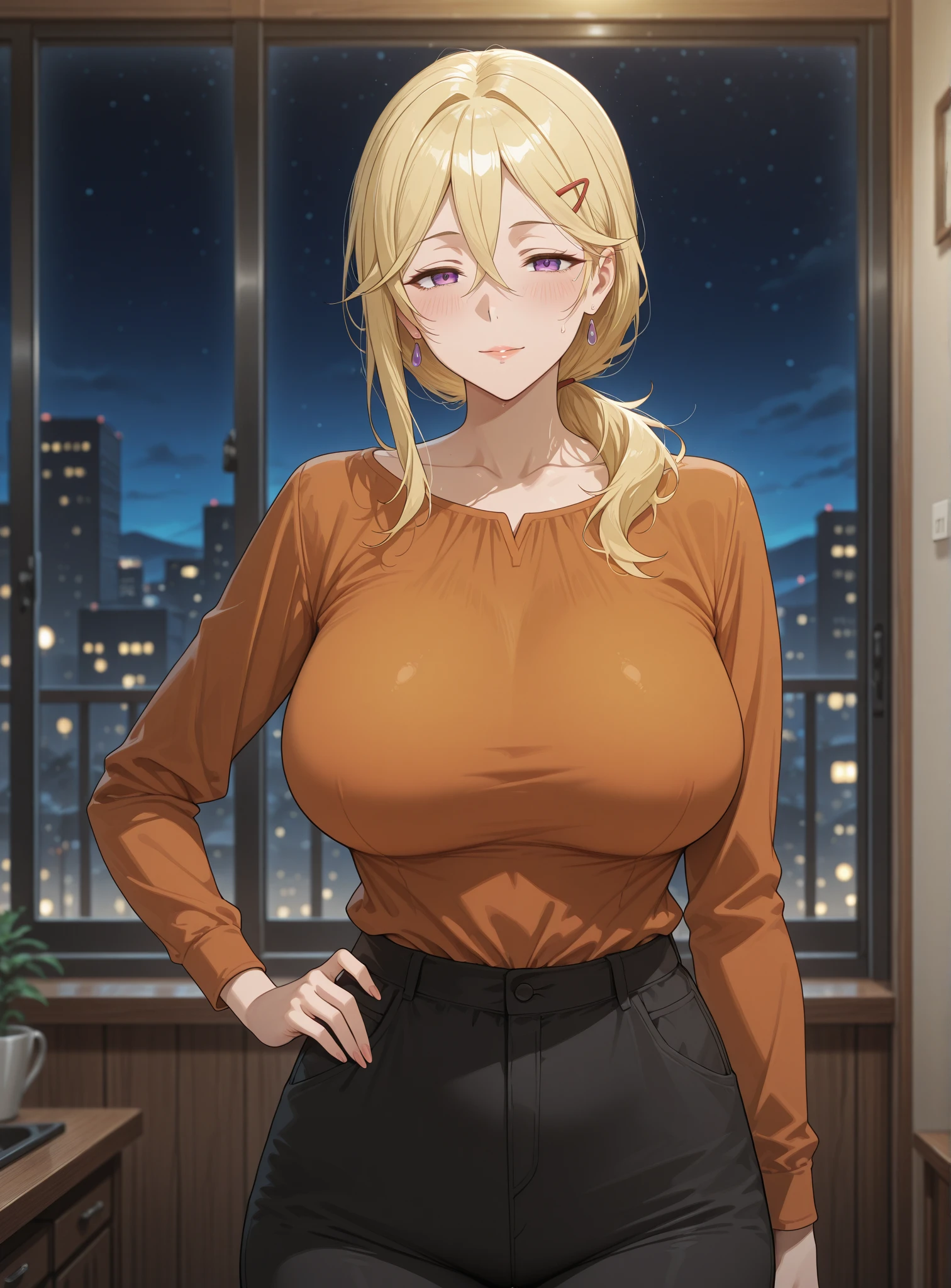 (Night:1.7), Cyberpunk_CityView, Before Window,
sitting at attention,sitting on couch,
orange_shirt,Pencil_Skirt,
<lora:SakimiAyaseV1:0.85>,<lora:aiueOkaStyle_v10:0.1>, <lora:saiminSeishidou:0.1>,
blonde_long_hair,brown_eyes,
1 girl,Solo, Manga,20yo,mature female,Beautiful Finger,Beautiful long legs,Beautiful body,Beautiful Nose,Beautiful character design, perfect eyes, perfect face,
looking at viewer, (innocent_big_eyes:1.0),(expressionless:1.3),
official art,extremely detailed CG unity 8k wallpaper, perfect lighting,Colorful, Bright_Front_face_Lighting,
(masterpiece:1.0),(best_quality:1.0), ultra high res,4K,ultra-detailed,
photography, 8K, HDR, highres, absurdres:1.2, Kodak portra 400, film grain, blurry background, bokeh:1.2, lens flare, (vibrant_color:1.2)
(Beautiful,large_Breasts:1.4), (beautiful_face:1.5),(narrow_waist),
