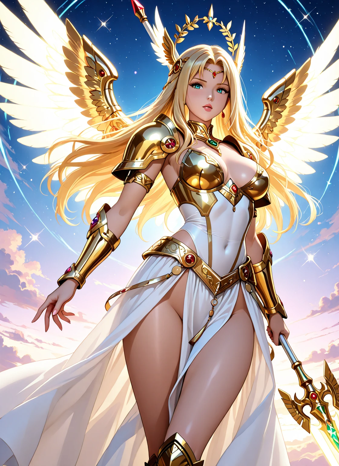 best quality)), ((masterpiece)), (detailed), Top quality、Top image quality、masterpiece,Perfect body, Exquisite and detailed facial features,,Full body shot,A woman in a golden costume with wings,Bikini, Angel Gold Armor, majestic angel, angel knight girl, Final Fantasy Tactics Characters, mystical atlantean valkyrie, Mysterious Valkyrie, Blazing Angel, Maple Leaf Story Character Art, With blazing golden wings, Golden Wings, April renderings, Mysterious Valkyrie, A woman in a golden costume with wings的特写, Best Bust、Optimal waist-hip ratio,Best Body Golden Ratio Concept Art Inspired by PwC, Baroque, Angel Gold Armor, majestic angel, angel knight girl, Final Fantasy Tactics Characters, mystical atlantean valkyrie, Mysterious Valkyrie, Blazing Angel, Maple Leaf Story Character Art, With blazing golden wings, Golden Wings, Battle with orcs,Photographic lenses,Ultra wide-angle lens,First person,