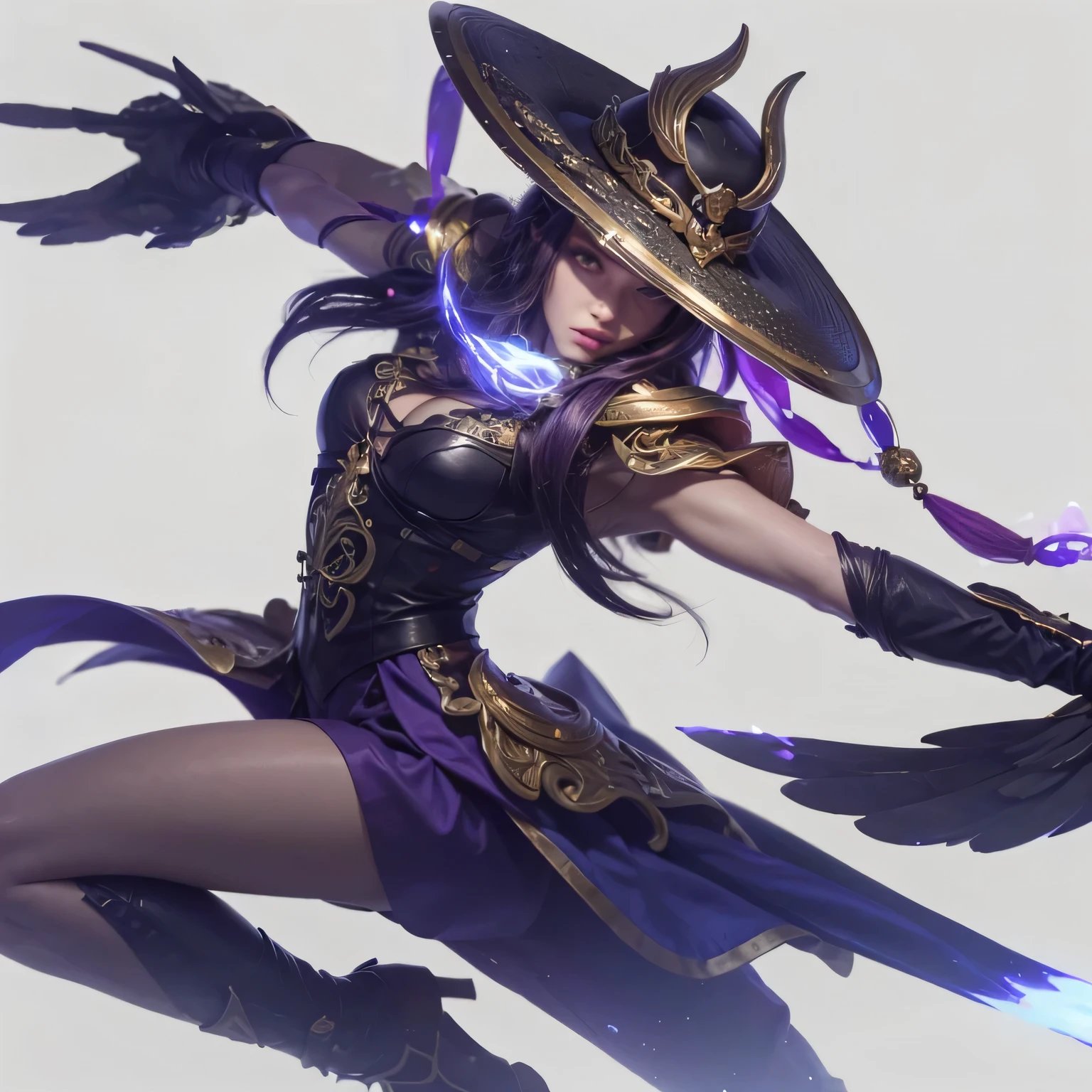 A girl with big traditional hat, purple bikin, transparent dress, sword, flying, big breast, Closing eyes, relaxing face, perfect body, skinny body, black hair, masterpiece, best quality, ultra detail, 8k, realistic, high resolution, amazing,