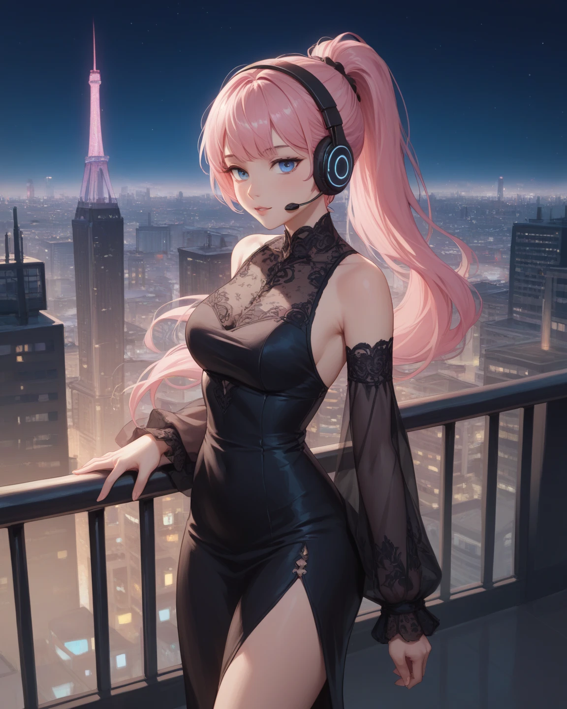 official art, masterpiece, sharp focueautiful gorgeous cute Korean woman:1.3), (beautiful cute korean:1.3), korean beauty, Delicate and beautiful hair and eyes and face, realistic, ultra detailed, beautiful girl, blue sky, glow white particle, (sidelighting:1.2), sun light, white cloud, detailed clouds, slender, Lovely very large breasts and very large hips, smile with teeth, ((smile with eyes, open both eyes)), scenery, long straight hair, sexy facial expression, building, (cityscape:1.7), dynamic hair, long straight hair, detailed platinum pink hair, glow blue eyelue pleated shirts + white skirt), white long socks, pale skin, hair ornament, epic scenery,