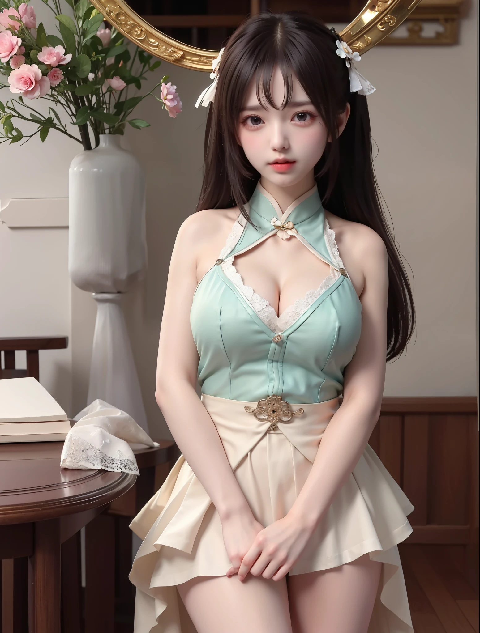 Thin silk lace petticoat,princess 8 yeald old cute being marturbate, (huge boobs，cleavage),petticoat, white pink, blue ，best qualtiy，tmasterpiece，超高分辨率，（真实感：1.4），RAW photogr，（True skin texture：1.3），（filmgrain：1.3），（Selfie angle），1个Giant Breast Girl，Beautiful eye and face details，tmasterpiece，Best quality at best，exposing thighs，Bigchest and bip ，The chest is more exposed， detailed hair，above looking down facing at camera,short dressPrincess Eyes,Super big eyes,Detailed face,shiny pupils, randome color, dress short, , thin silk fabric wet body, thin silk fabric lace petticoat, short dress pink