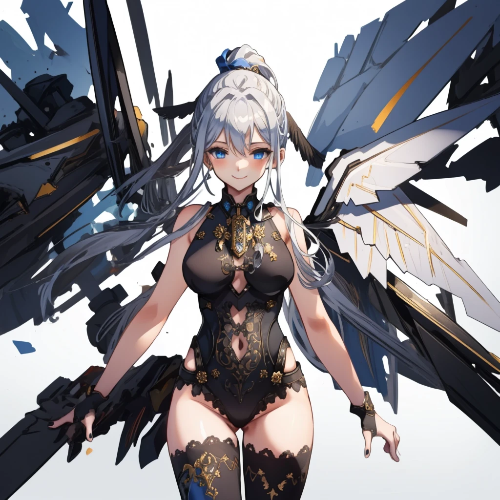 (Dynamic Angle:1.4), ((Full body posing:1.5), (Colorful:1.2), (Highly detailed CG Unity 16K wallpaper:1.1), (Denoising strength: 1.45), (tmasterpiece:1.37), ((Official art)), of the highest quality, (Realistic), Deformed Character,(White hair:1.3),18 years old girl,(de pele branca:1.3),(Golden Eyes:1.2), ((Big detailed eyes:1.2)),(facing front:1.3),((Large Machinery Wings:1.5)),wires, (LED:1.3), futuristic city street, Neon light, Skyscrapers, (Night:1.2), (Rainbow Model:1.2), 8K resolution, (Anime style:1.3), Cinematic lighting, chromatic abberation,Ray tracing, blending, ultra wide-angle, Hasselblad, (masutepiece), (masutepiece), ((Best Quality)), ((masutepiece)), nffsw