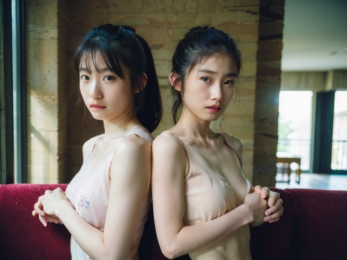 (Realistic:1.3、Ultra HD、Ultra-high resolution、8k、((日本の2 young girls:1.4))、((学園で服を脱いでNipplesを披露する2 young girls:1.5))、((Look Viewer:1.8))、(Extremely realistic skin texture:1.4)、(Realistic:1.3)、((short hair:1.5))、((Embarrassed expression:1.5))、(((Fashionable clothes:1.5)))、((2 young girls:1.4))、かわいい2 young girls、Ponytail Hairstyles、(Brown eyes:1.3)、(Sweaty:1.2)、(Nipplesを見せる:1.5)、((衣服から突き出たNipples:1.4,))、美しいNipples、Nipples、((Small breasts:1.4))、Small breasts、Drooling、
