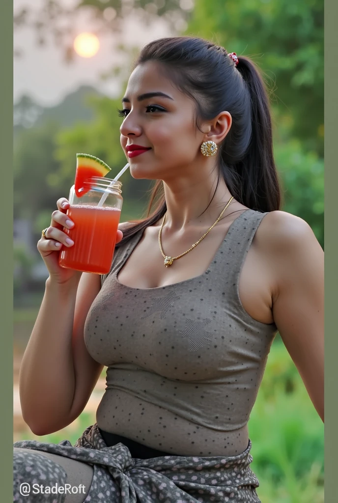 Hot Delhi girl wearing white dress deep neck with cleavage in a college farewell enjoying cool drink