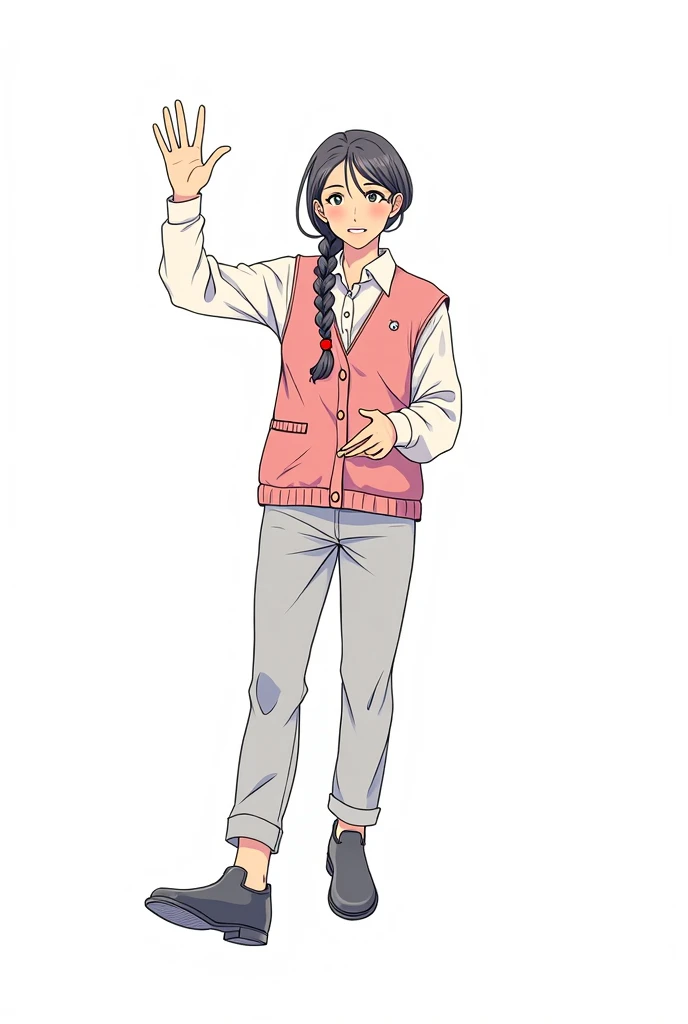 pretty girl, black hair, casual,full body, comfortable clothing, anime manga, Female,blouse, High Quality, winter colors , Simple , winter, gordita,