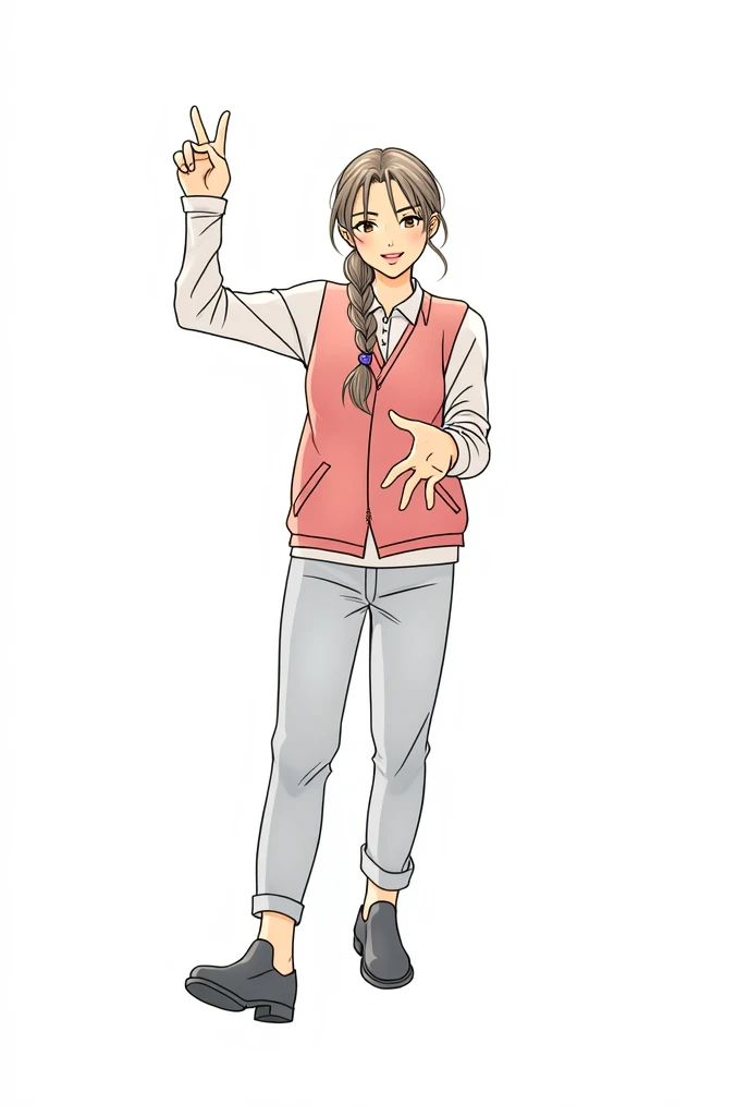 pretty girl, black hair, casual,full body, comfortable clothing, anime manga,  Female,blouse, High Quality, winter colors ,  Simple ,  winter, gordita,