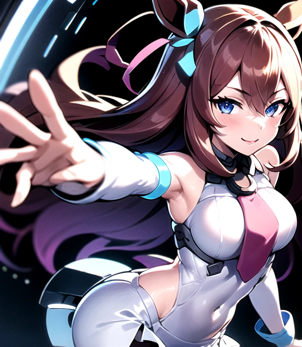 masutepiece, Best Quality, hight resolution,natta,starrysky,grass field, 1girl in, Solo, mihono bourbon \(umamusume\)
Racing competition costume :
grey hairband, glowing hair ornament, detached sleeves, bare shoulders, clothing cutout, pink necktie, white leotard, highleg leotard, pleated skirt, grey skirt, lowleg skirt, miniskirt, white thighhighs, grey footwear, Wearing sweat, blush, angry, 腹を立てた, perfectly proportions, tiny waist, Big hips, Big breasts, blush, Kicking, Dynamic Arm, Dynamic Leg, Side view, Battle Damage, Full body,