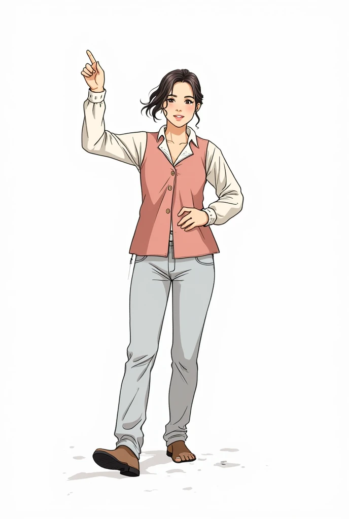 pretty girl, black hair, casual,full body, comfortable clothing, anime manga, Female,blouse, High Quality, winter colors , Simple , winter, gordita,