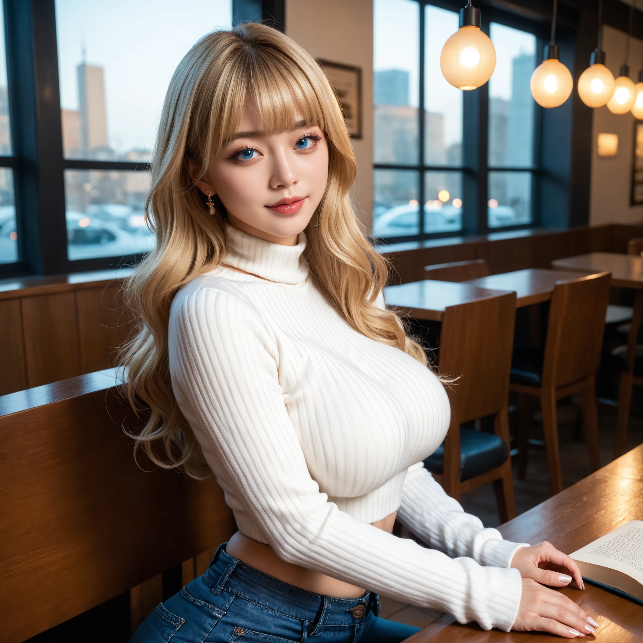 Are standing、long eyelashes、big breasts(big breasts:1.6)、full body shot、long legs、blonde、curly hair、stand up straight、valley、big breasts、すごいbig breasts、かなりbig breasts、wear 、mini skirt