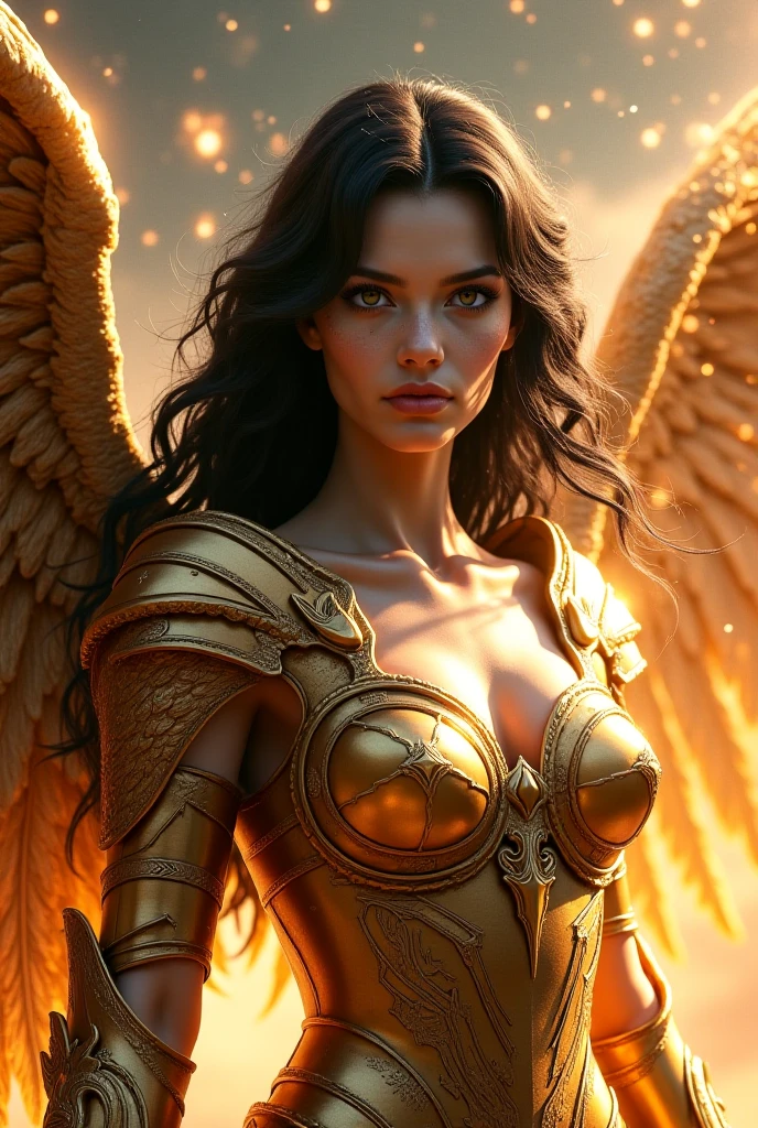 Erica Durance as a Asgard,valkyrie,Upper Body shot,green eyes,long flowing black hair, fitness muscular woman, Senhora Cavaleiro,elaborate decorative silver battle armor,Anatomia correta，holding a magical big sword, epic fantasy digital art, masterpiece，8k，high-definition resolution，desenho detalhado，Qualidade Superior，, Epic composition, muscular body