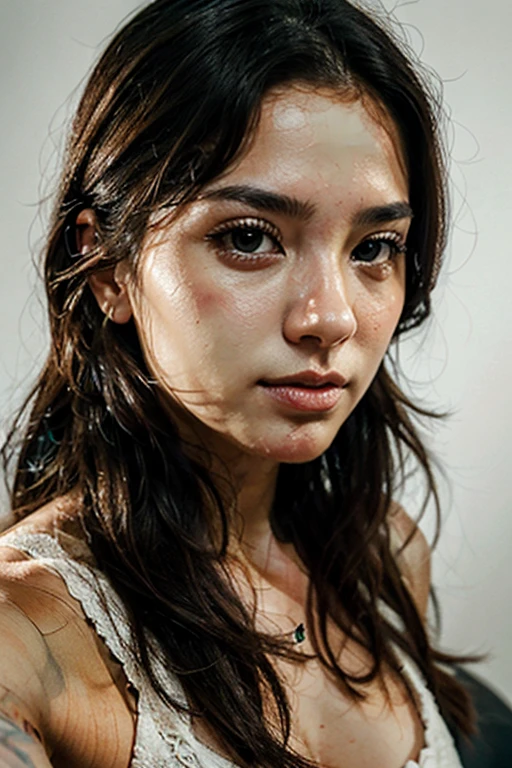 image of a very beautiful lady, grey eyes, long messy hair, in a white rooms, smoking, naked, high contrast between the dark background and the bright, in the style of movie still, snapshot realism, fujifilm eterna vivid 500t, chinapunk, cyberpunk realism, poolcore --ar 73:111 --stylize 750 --v 6
