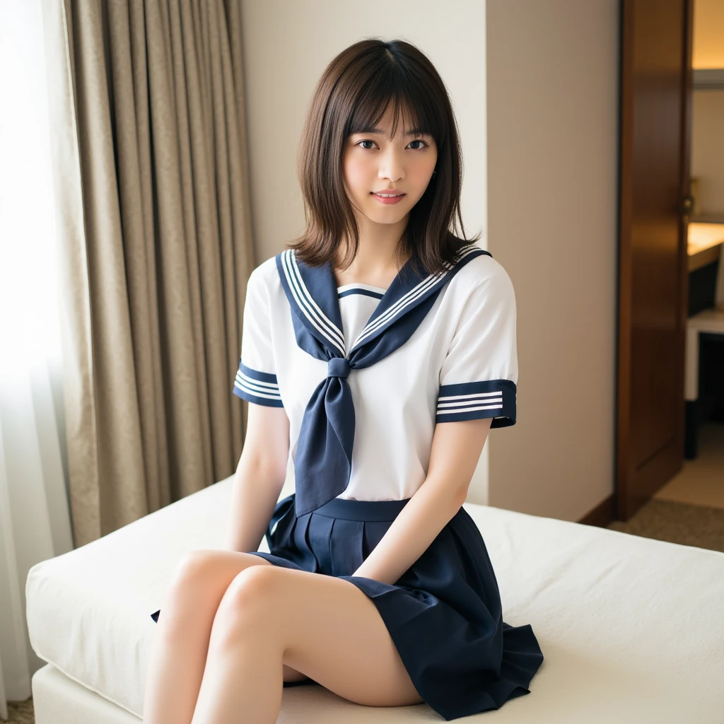 Sitting miniskirt high school girl