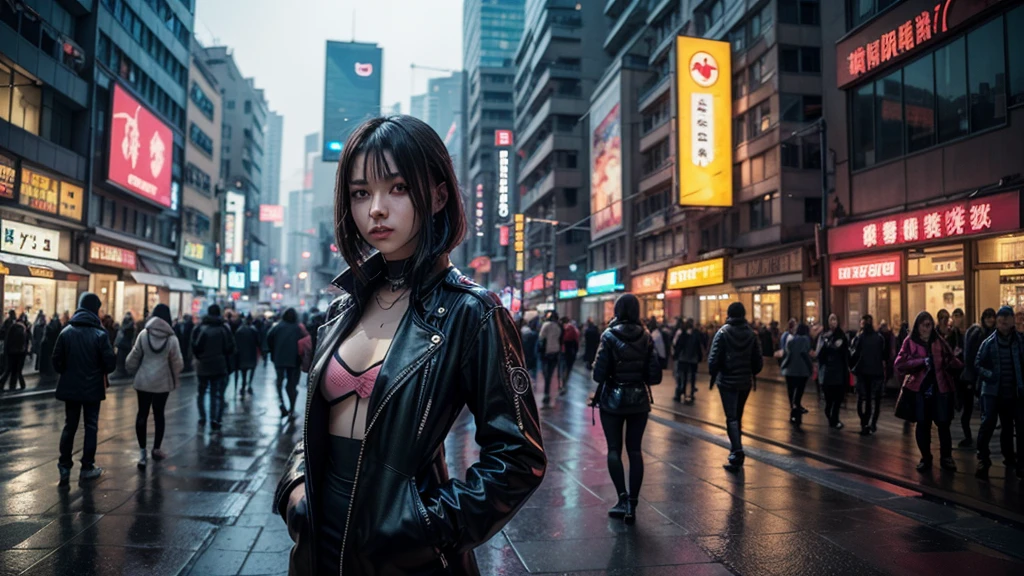 there is a woman standing on the side of the street, cyberpunk art by Yang J, trending on Artstation, realism, artwork in the style of guweiz, anime style. 8k, guweiz, realistic anime 3 d style, trending on cgstation, 🤤 girl portrait, hyper-realistic cyberpunk style, anime style mixed with fujifilm, dreamy cyberpunk girl, nsfw,