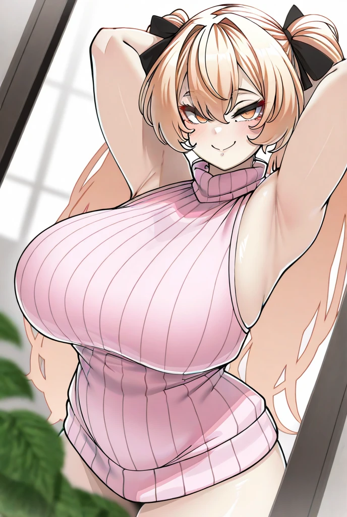 The breasts are very large.,cute smile,Cleavage Cutout