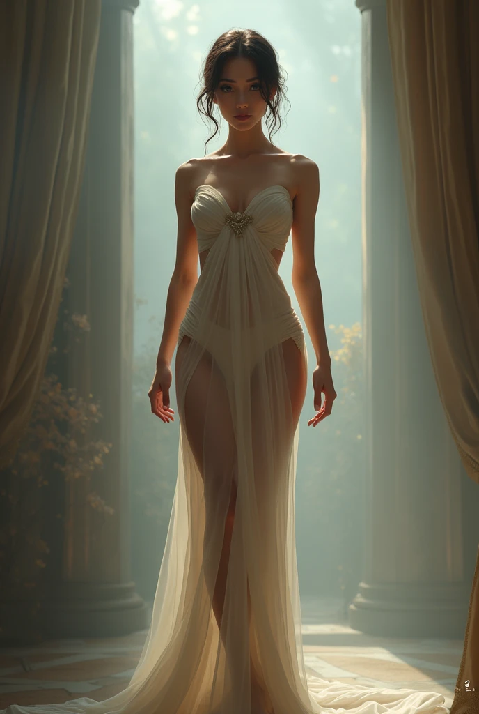 olational model, 16 years, prefixes, Blue eyes, small waist, light suit, ((David Hamilton style)), Full length photo, masterpiece, Best quality, photorealistic, 24k, a high resolution, detailed skin, 24k high definition, Digital SLR cameras, light suiting, high quality, granularity, FUDZY HT. at luxury hotel bedroom.