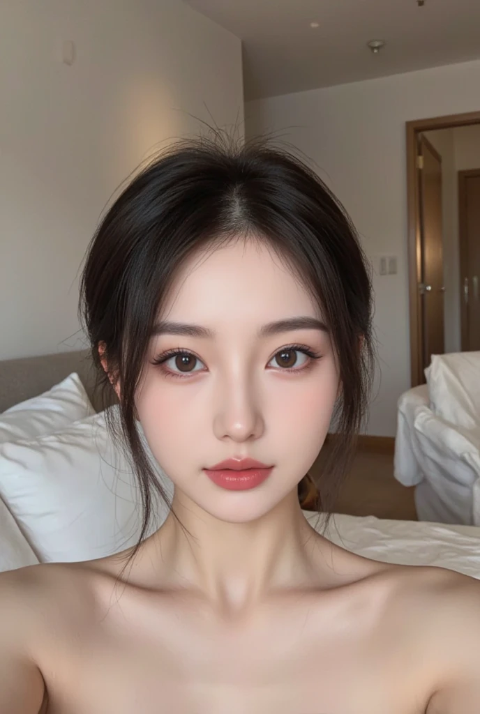 ((Top Quality, 8K, Masterpiece: 1.3)), Focus: 1.2, Cute Girl One, Perfect Beauty: 1.4, Asto: 1.2, (Layered Hairstyle, Beautiful Breasts: 1.1)), (Bandeau Wedding Dress: 1.1), (Bedroom: 1.3), Highly Detailed Face and Skin Texture, Detailed Eyes, Double Eyelids, Whitening Skin, Delicate Lips,