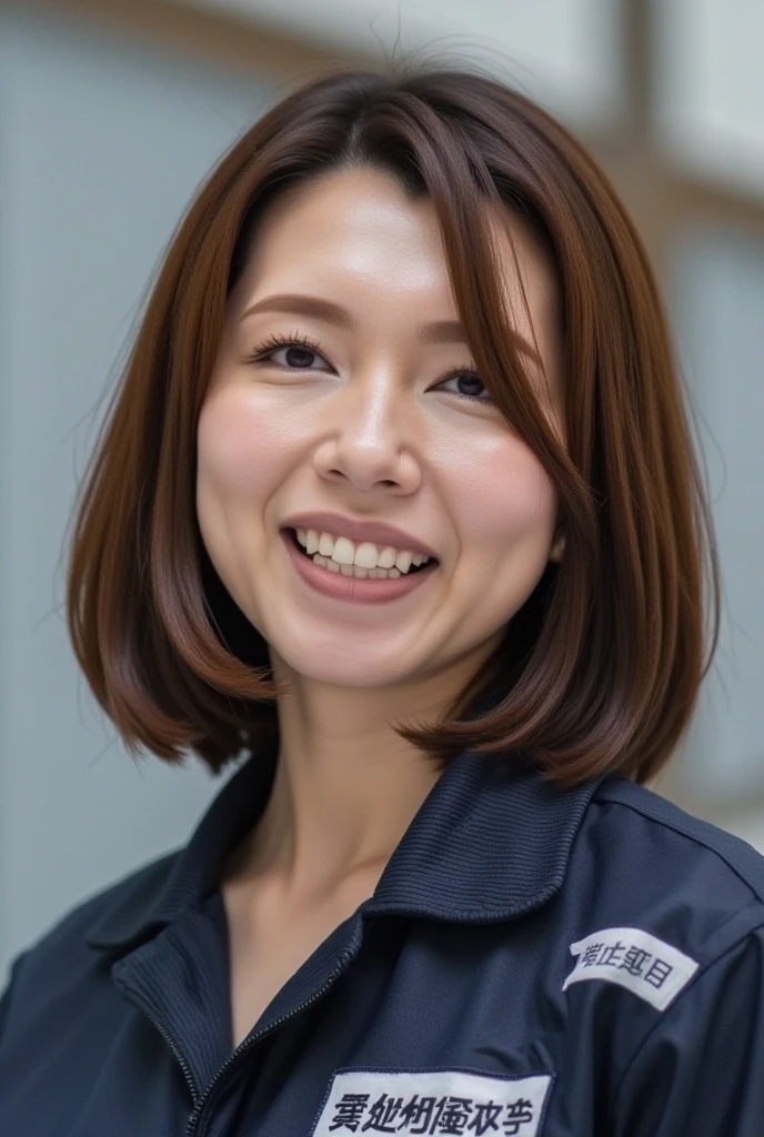 58-year-old woman、(((Wrinkles on the face)))、Laugh、policeman jacket