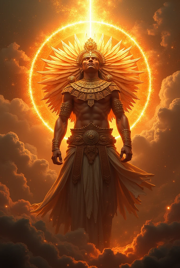 Create a photo-realistic image of Shu from Egyptian mythology in the act of separating the sky from the earth, showcasing his powerful role in the creation of the universe. Include realistic details, vibrant gradient colors, and a detailed background. Apply best quality, masterpiece, and absurdres settings.
