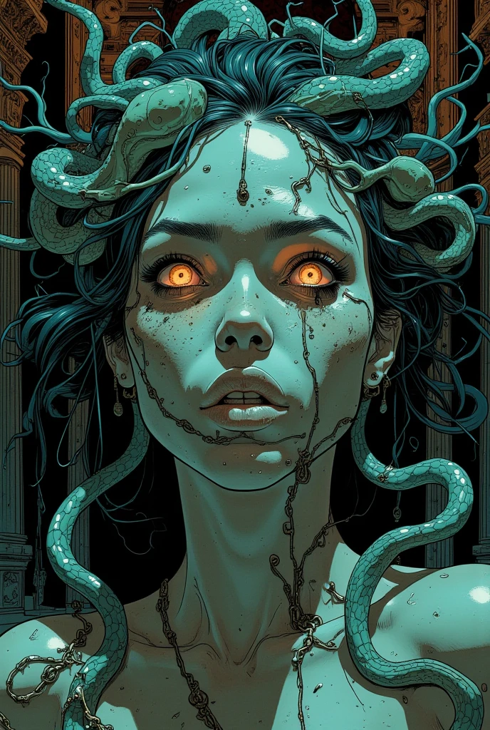 (Mila Kunis, 25 years old, in a sheer nightgown, in a trance), is being entangled by giant slimy eldritch tentacles which are ripping off her gown and exploring her as the ufo flies over the city, night
