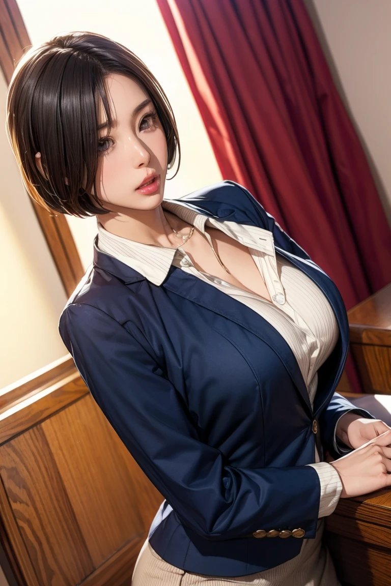perfect figure beautiful woman:1.4,Layered Hair Style,Protruding cleavage:1.2,JK school uniform:1.5,Highly Detailed Face and Skin Textur,Narrow eyes,二重まぶた,Whitens the skin,short detailed hair,full bodyesbian