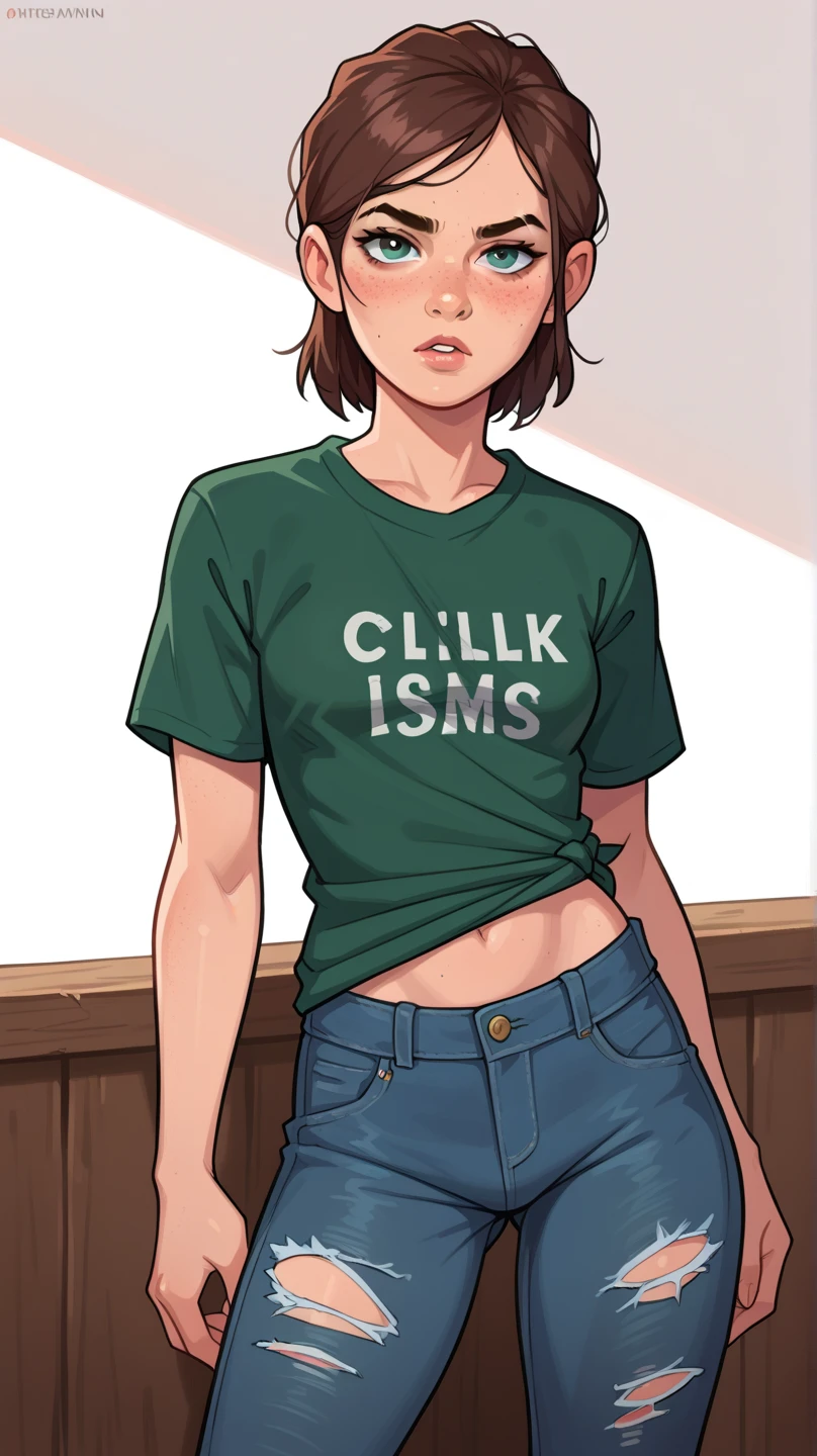 (masterpiece, best quality)
ClaireRedfield, 1girl, solo, breasts, looking at viewer, skirt, brown hair, shirt, closed mouth, standing, white shirt, short sleeves, cowboy shot, choker, indoors, black skirt, lips, black choker, t-shirt, clothes writing, pencil skirt, realistic, short hair
<lora:epi_noiseoffset2:1>,  <lora:add_detail:0.5>,  <lora:ClaireRedfield:0.9>