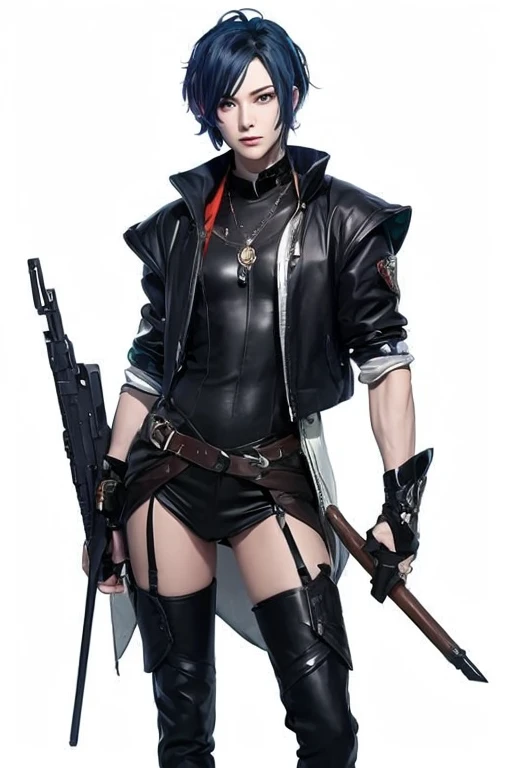 Beautiful Girl, Full body, Tousled Long blue hair Ponytail, blue eyes with slit pupils, full breasts, ((Pose Seductive:0.8)), Black eyeshadow, (street style wear:1.2), ((Tight-fitting pants)), ((Knee High Leather Boots)), (dark city night black background:1.4), (light_Smile:1.0), Dark makeup, Digital Art, Trending on ArtStation, Highly detailed, Fine detail, Convoluted, Beautiful detailed glow, Detailed, Cinematic Light, hight resolution, detailed facial features, Sharp Focus, Smooth, Aesthetic,