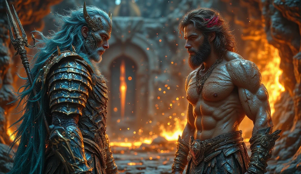 hercules,handsome, muscular, tall, has blue eyes and light curly hair, He wears the skin of a lion as his armor, full body, 
