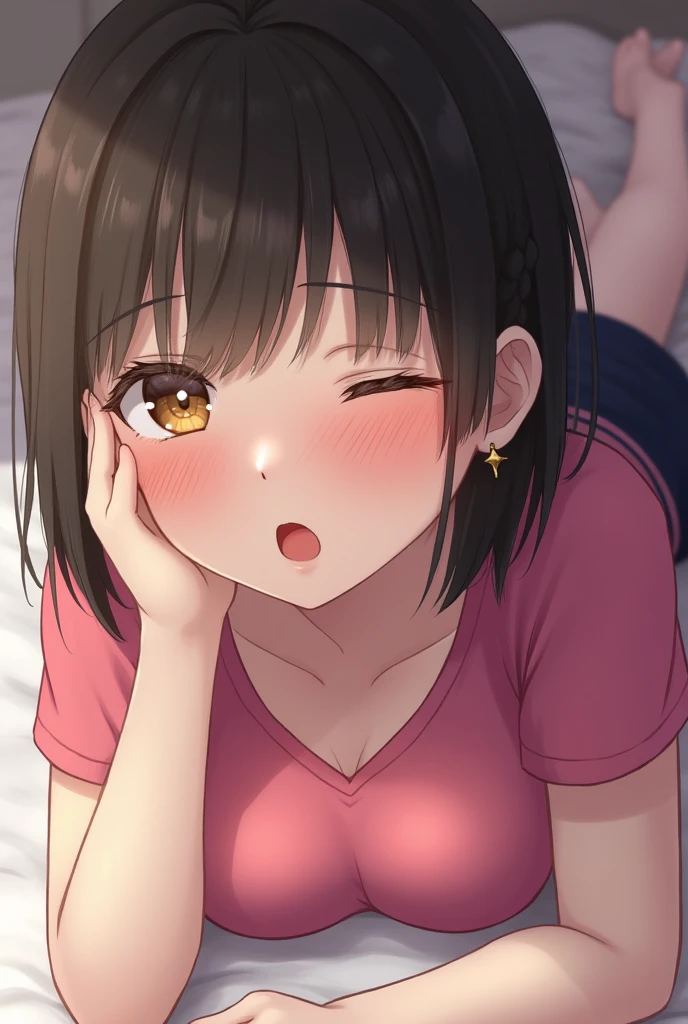 ((Highest quality)), ((masterpiece)), (detailed), A large amount:1.2),extremely detailed cute anime face, (((Flat Chest))), (Flat Chest:1.1),((((Short Bob Hair)))),Complex eyes,beautiful detailed eyes,Symmetrical eyes,(((detailed face))),beautiful detailed lips, If you look at this, (((Embarrassing))),(emotional expression),(My heart is pounding with anticipation.), A translucent white dress reveals her skin、Nipples are erect,String panties、Profuse white sweat from whole body、bath、Mouth half open、Bring your hand to your mouth