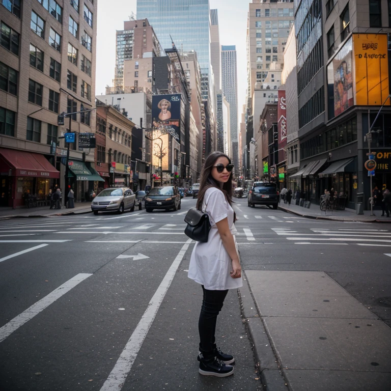 Giant women in middle of city sitting