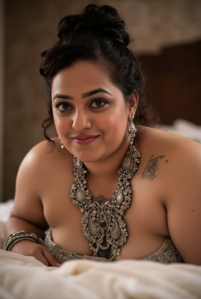 lavanya , closeup face, string black bikini, in bedroom, selfie, ultrarealsitic, body closeup, close up body shot, cleavage and navel, milf,(( makeup)),fair skin