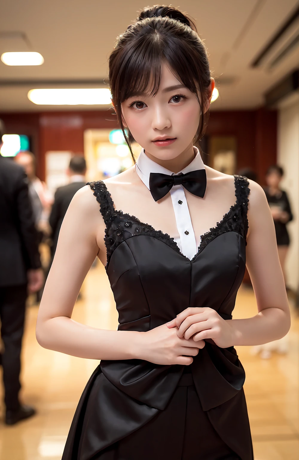 Black rabbit ears、Brown Hair、short hair、With bangs、Black bow tie、Sexy Body、Black leotard、Black fishnet stockings、At the Casino