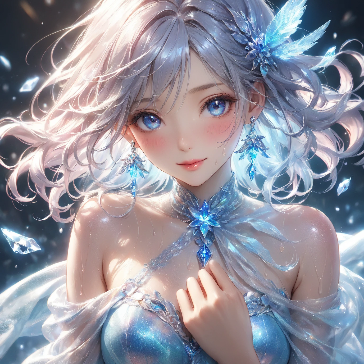 masterpiece, Great illustrations, Sax Blue, Platinum Earrings, Platinum Necklace, White Dress, One girl, cute, (Dynamic Light: 1.2), Cinematic Light, Delicate facial features, Fine grain, Sharp pupils, Realistic students, Depth of written boundary, Background blur, Clear focus, (Super detailed, Hello, shine: 1.4), Lots of little gems, 8K, masterpiece, Highest quality, Movie stills, One girl, Floating in the sky, Interlaced cloud, cloud, (close: 1.1), bright, Happy, interesting, Soft lighting, (Bauhaus, shape, line, Abstraction: 1.1) Official Art, ユニティ 8K 壁紙, Super detailed, Beautiful and beautiful, masterpiece, Highest quality, (Dynamic Angle: 1.4), ロマンチック Depth of written boundary エキゾチック_dance, Perfect NwsjMajic, (masterpiece, Highest quality, Highest quality, Official Art, Beauty and aesthetics: 1.2), Attention to detail, colorful, The finest details,