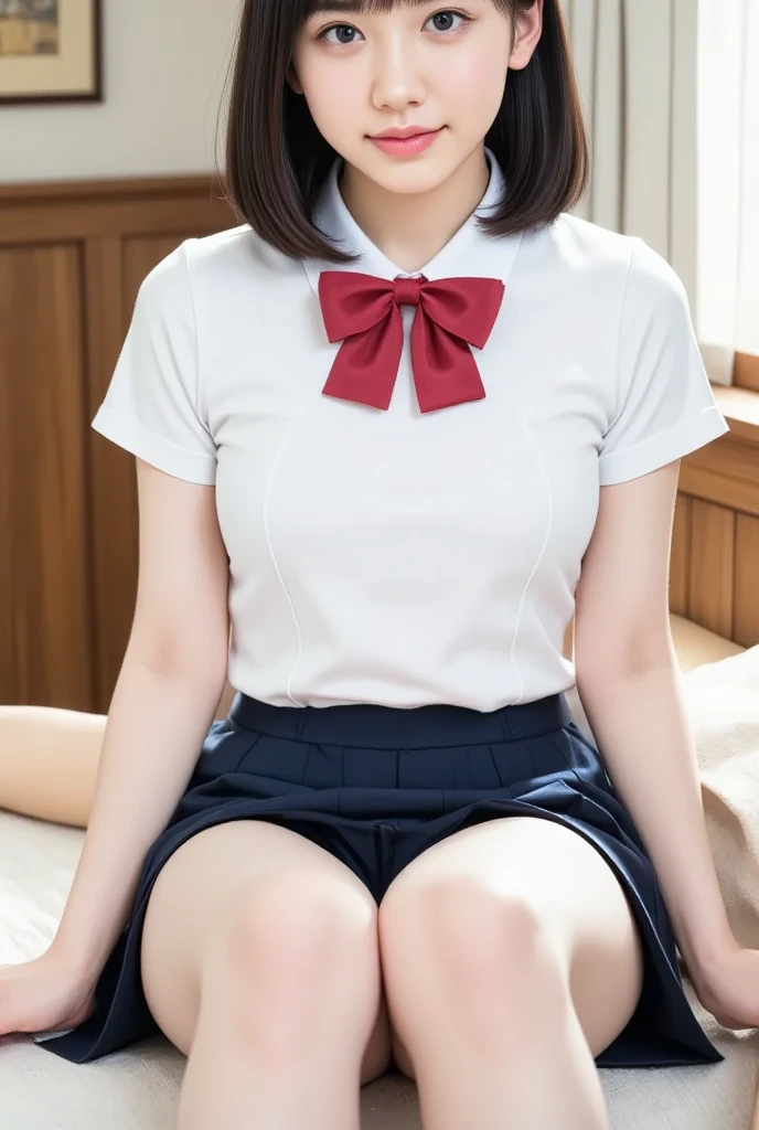 (Looking at viewer:1.3),(looking straight ahead:1.3),(gazing at viewer),(very long hair:1.3),(18 year old girl:1.3),(young and fresh:1.2),(sexy panties:1.3),(looking at camera),(realistic silk panties:1.3),(white panties:1.2),,(Big eyes:1.2),(double eyelids:1.3),(long eyelashes:1.2),(Extremely beautiful face, Beautiful lips, Beautiful eyes, smile:1.5),(happy smile:1.5),32K,(pink checked skirt:1.3),Japanese school uniform, brown loafer, loose socks, beautiful teeth:1.1), masterpiece, Raw photo, Best Quality, Photorealistic, Highly detailed CG Unity 32K wallpaper, intricate detailed face, ((Ultra detailed skin)) Super Idol, Clear eyes, thick thighs, drooping eyes