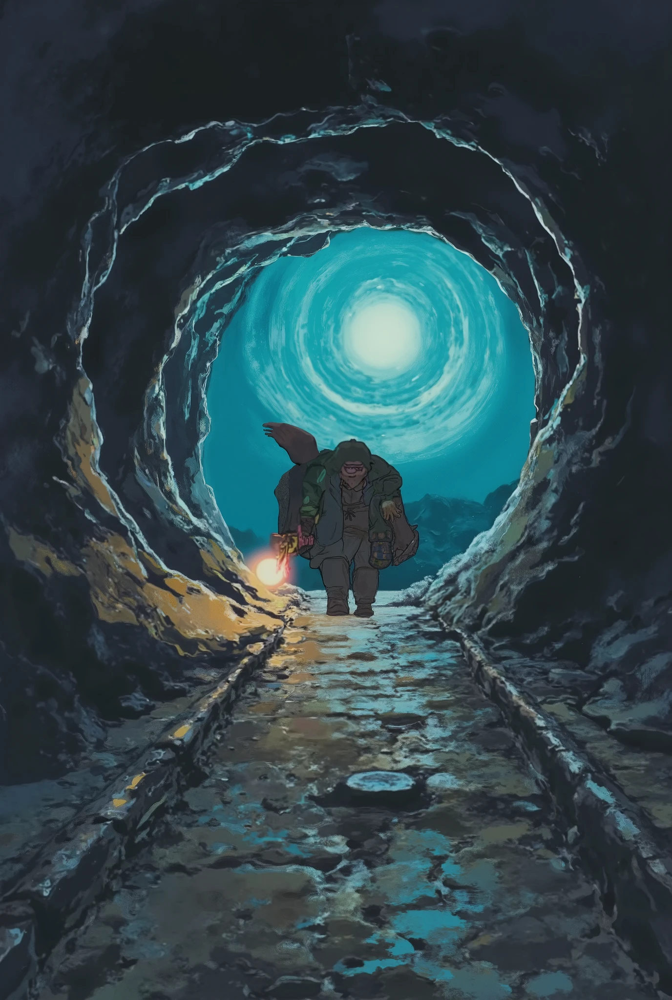 (masterpiece, best quality:1.2), alone, (A Glowing Portal in dark洞窟:2)、 Dark Dungeons 、 handheld lantern、 torch、Great adventure、Adventurer、 dark、((( Darkness)))