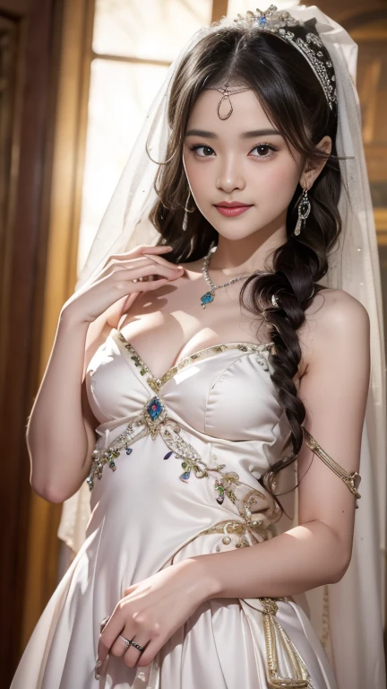 High-quality work,Realistic works,Super premium graphics,8K HD CG works,high quality graphics,High-definition and exquisite CG works,10x pixels,Ultra-fine details:1.1,Advanced technical details:1.1Realistic photo effects,Interior lighting effects:1.5,natural soft light:1.5. Light effect(Virtual light effects:1.8),ultra high resolution,shining dress,sliver long hair,silber hair,transparenthair,high detailed hair(Quality hair details:1.1)Clear eyes,Double eyelids look good,Sharp eye makeup, Create exquisite eyelash makeup, tthin eyebrows, Ultra-detailed eyes,a tall nose, lovely red lips, rosey cheeks, With delicate makeup on her face , pretty face, The face shape is perfectly proportioned,(Advanced facial details:1.1)Erect nipples, wearing a hijab , luxury hijab,crown luxury , blue eye, blond hair, around , (gold ), tmasterpiece,Best quality at best,A high resolution,8K,((Portrait)),(upper body),Original photo,real photograph,digital photography,(Female princess in the medieval fantasy style), sexy princess ,blue eye, super colossal breast, round colossal breast ,open kissing lips,Keep your mouth shuegant and charming,((Blushing)),virgin contempt,Calm and handsome,(Medieval fantasy dress,The Beautiful super huge round breast, small waist, perfect colossal breast of princess body, a blue delicate pattern,silver Cloak),(princes medieval character medieval fantasy style,oc render reflection texture, fighting style, sexy colossal breast , medieval castle background, slim body, very small waist,, Women's artwork,Dress full body video,Realism,Amazing Cleavage,My eyes are very bright today