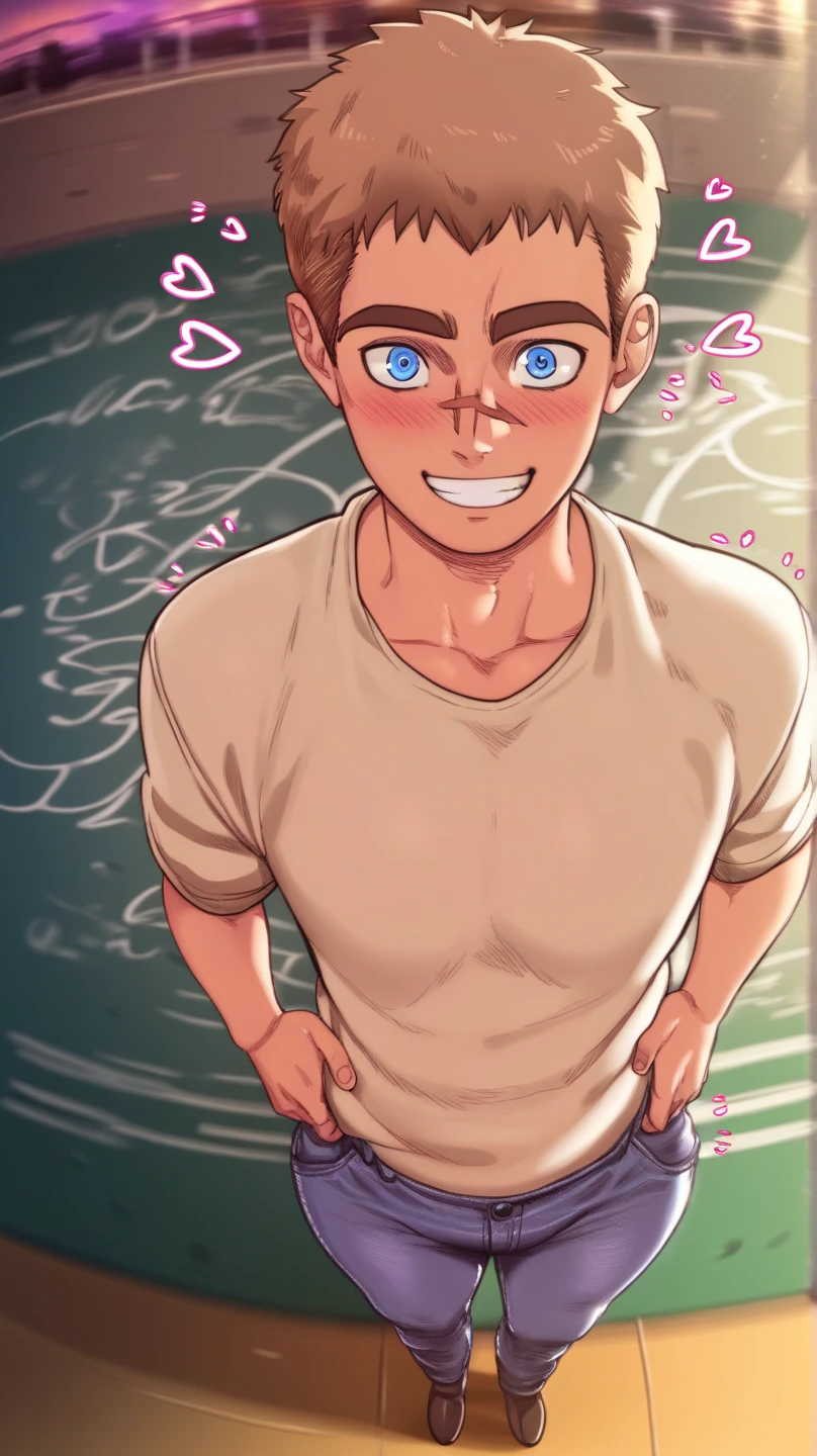 (Anime sharp lines, crisp lineart), masterpiece, best quality, solo, 1boy, 21yo Althletic twunk, (short hair crewcut hair dark blonde:1.2), shirtless, Spiderman patterned boxer shorts designed by (Calvin Klein), realistic, dramatic lighting, atmospheric, intricate detail, exhausted grin, sweaty, happy, in locker room,