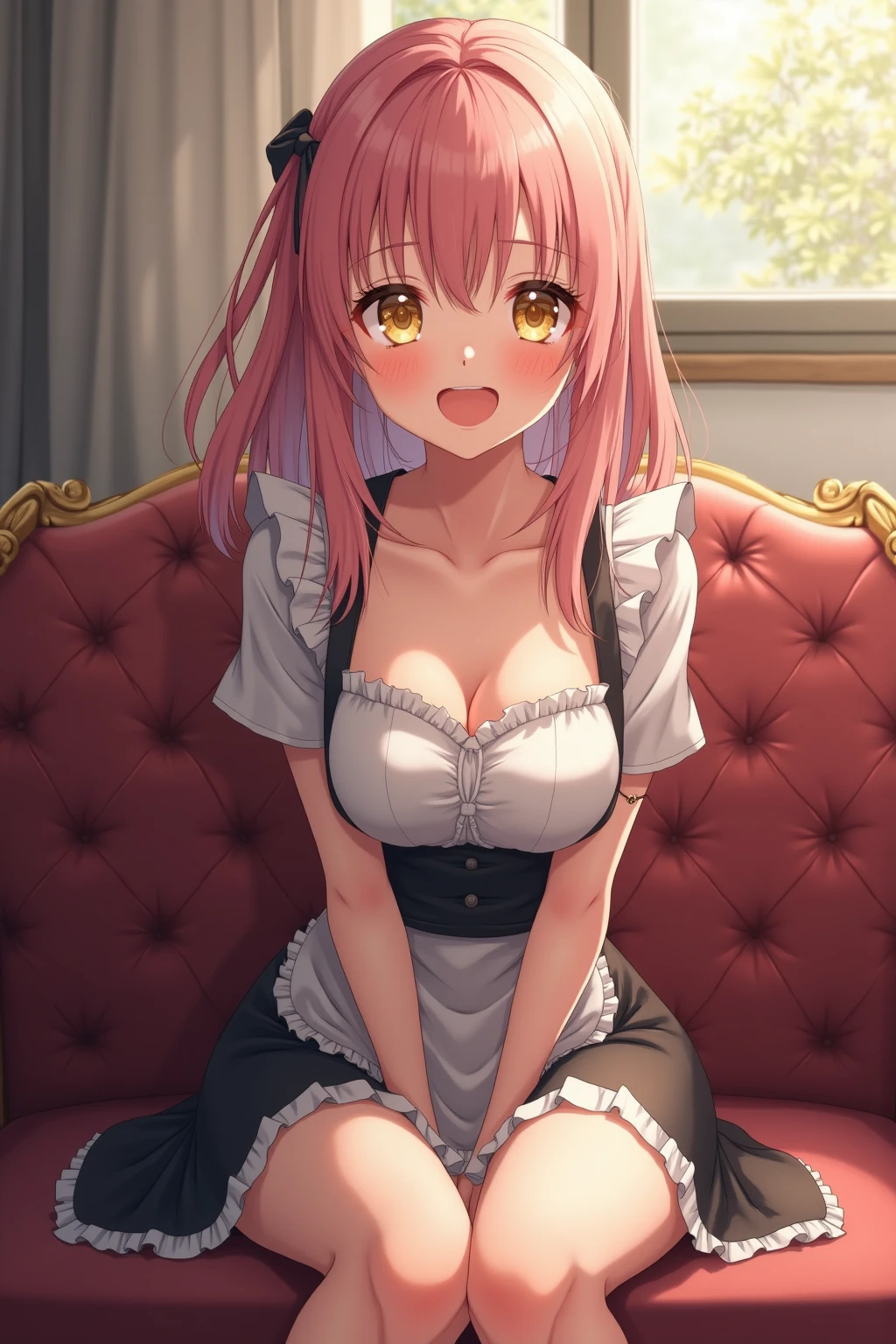 realisitic、top-quality、 1 人、Cat's ears、pinkhair ,Short hair,Wavy Hair,Saliva,Heart shaped pupils、orgasm, dirndl、Big breasts、all-fours