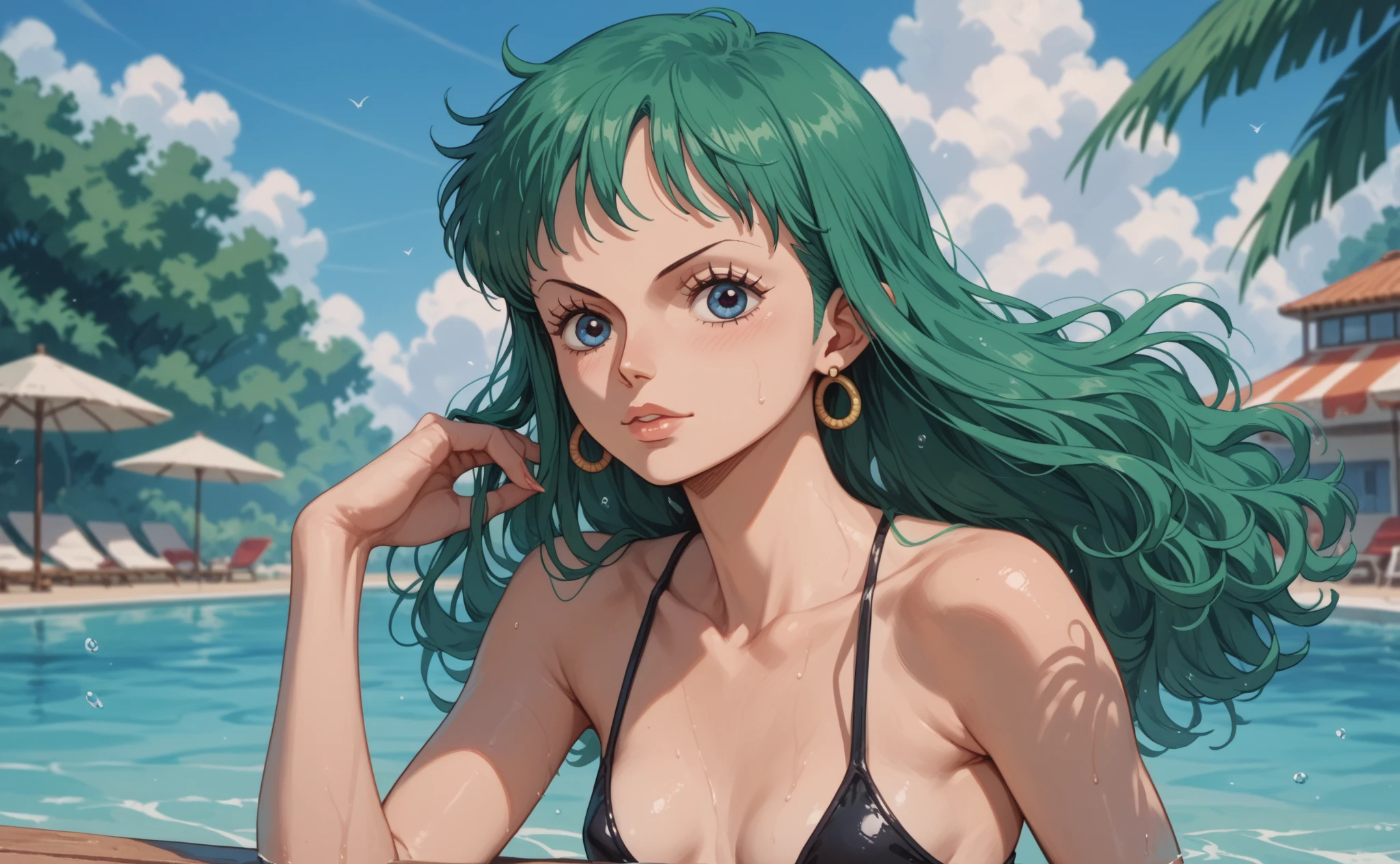 (One Punch Man Tatsumaki, hyper realistic, age 17, beautiful detailed eyes, beautiful detailed lips, extremely detailed face and features, long eyelashes, sexy 2 piece bikini, yelling, angry expression, dynamic pose) (Saitama, pasty complexion, no shirt, swim trunks, looking confused, standing on beach), beach, ocean waves, golden sunset lighting, highly detailed, cinematic, photorealistic, masterpiece, vibrant colors
