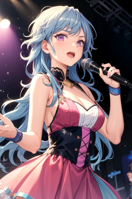 White star on each eyes , erase bracelet , hide breasts , pink long boots , some pinks hairs 