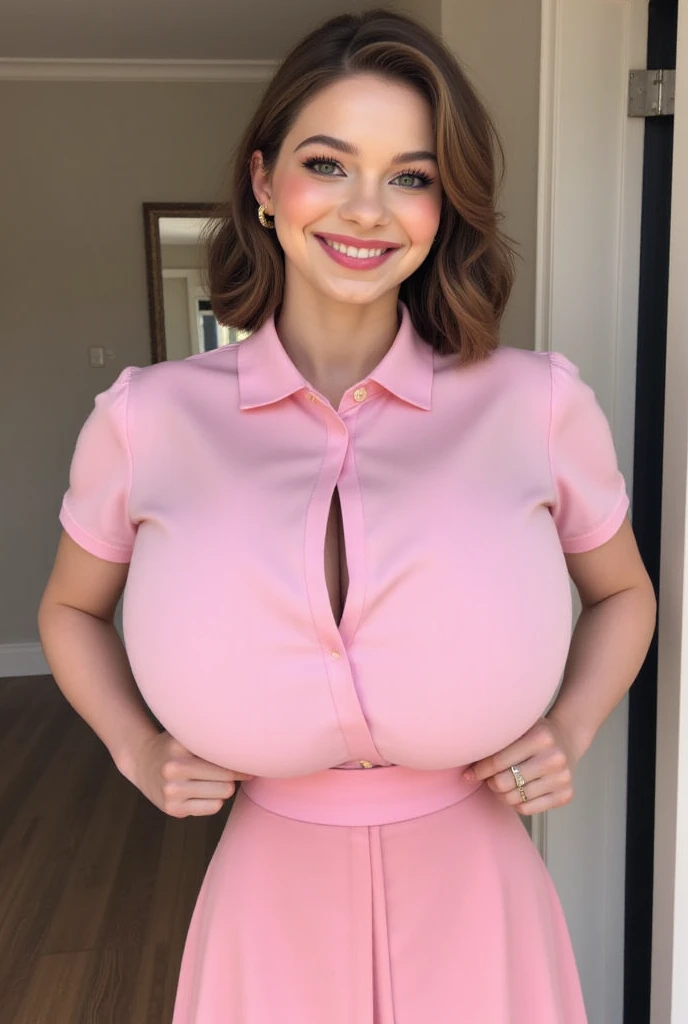 Hollywood Star Anna Kendrick, Anna Kendrick lookalike, kneeling, looking up at viewer, mouth open, covered in cum, cum dump, bukkake victim, glazed in cum, natural perky breasts, toned thighs, tight red blouse, denim booty shorts, photorealism, realistic